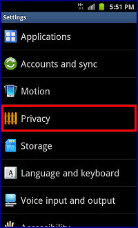 Settings, Privacy